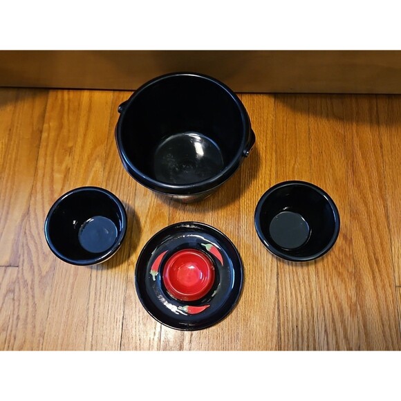 Vintage Y2k Black 4 piece Chip & Dip Serving Set Chili Pepper Design - Picture 2 of 10
